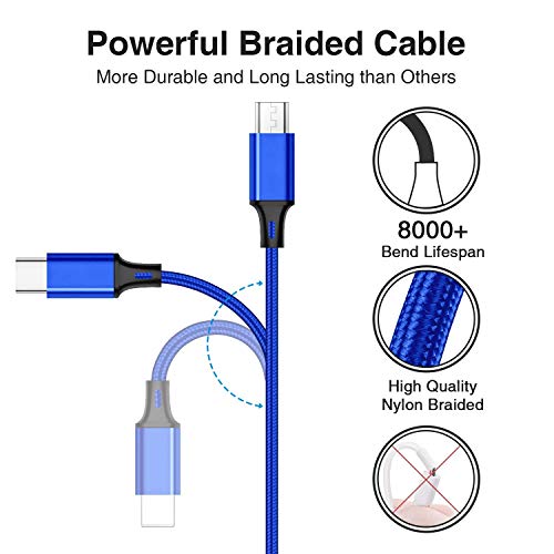 3 en 1 Multi Cable de Carga, AIVWIS 1.2M Cable Multiple Cargador Micro USB Tipo C Nylon Multi USB Cargador para Smartphones, Tablets, Xiaomi, Galaxy, Honor, OnePlus, LG, Kindle y Más - Azul