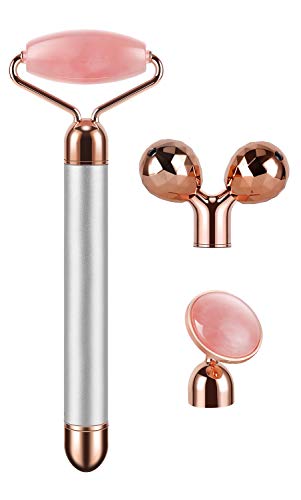 3-IN-1 Electric Jade Roller Vibrating Facial Roller & Face Massager, Rose Quartz