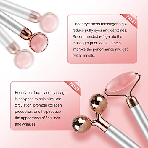 3-IN-1 Electric Jade Roller Vibrating Facial Roller & Face Massager, Rose Quartz