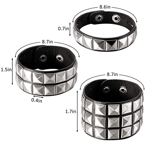 3 Piezas Brazaletes de Cuero Punk Remache Brazalete de Remache Espiga Pulsera de Metal con Tachuelas Unisex