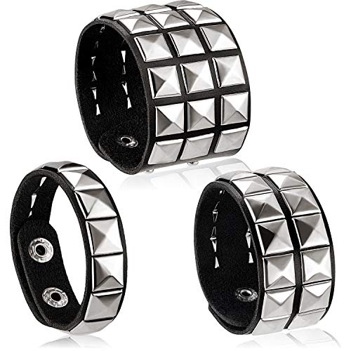 3 Piezas Brazaletes de Cuero Punk Remache Brazalete de Remache Espiga Pulsera de Metal con Tachuelas Unisex