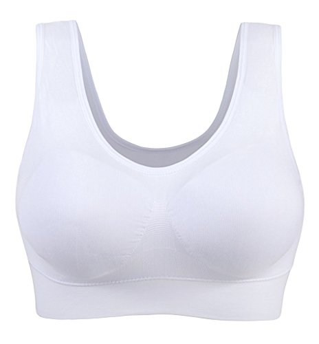 3 Piezas Sujetador Deportivo para Mujeres Sin Costuras Yoga Racerback Top con Almohadillas Extraíbles Ultimate Corriendo Gimnasio Ropa (2XL: 42/44, Desnudo&Negro&Blanco)