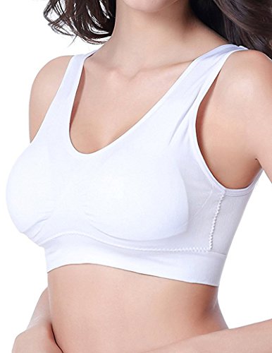 3 Piezas Sujetador Deportivo para Mujeres Sin Costuras Yoga Racerback Top con Almohadillas Extraíbles Ultimate Corriendo Gimnasio Ropa (3XL: 44/46, Desnudo&Negro&Blanco)