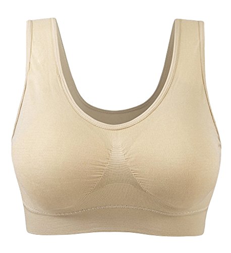 3 Piezas Sujetador Deportivo para Mujeres Sin Costuras Yoga Racerback Top con Almohadillas Extraíbles Ultimate Corriendo Gimnasio Ropa (3XL: 44/46, Desnudo&Negro&Blanco)