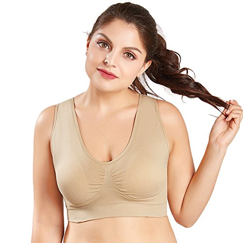 3 Piezas Sujetador Deportivo para Mujeres Sin Costuras Yoga Racerback Top con Almohadillas Extraíbles Ultimate Corriendo Gimnasio Ropa (M: 32/34, Desnudo&Negro&Blanco)