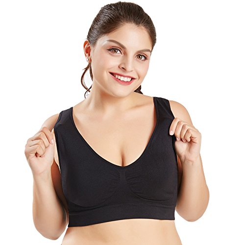 3 Piezas Sujetador Deportivo para Mujeres Sin Costuras Yoga Racerback Top con Almohadillas Extraíbles Ultimate Corriendo Gimnasio Ropa (XL: 40/42, Negro x 3)