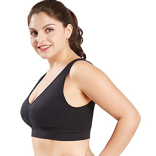 3 Piezas Sujetador Deportivo para Mujeres Sin Costuras Yoga Racerback Top con Almohadillas Extraíbles Ultimate Corriendo Gimnasio Ropa (XL: 40/42, Negro x 3)