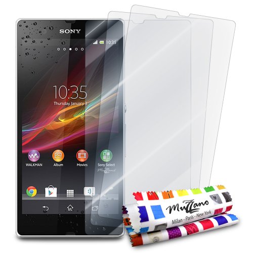 3 Protecciones de Pantalla transparentes para SONY YUGA "UltraClear" Originales de MUZZANO de Calidad PREMIUM - Tratamiento Anti-rayado, Anti-rastro y Anti-polvo + De regalo 1 ESTILETE + 1 PAÑO MUZZANO