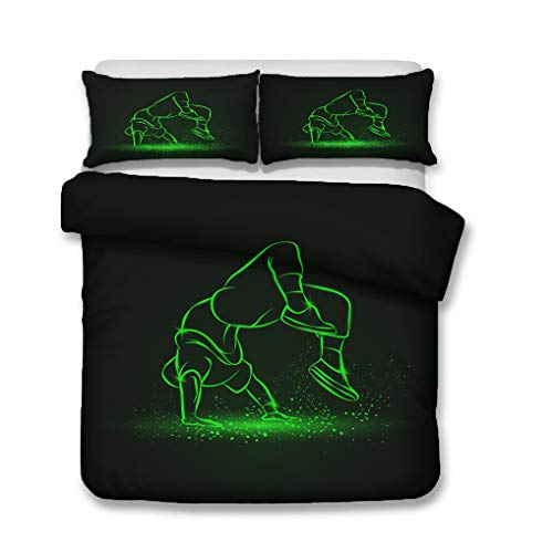 3D Juego de Cama Estilo Deportivo Hip Hop Parkour Negro Verde Fluorescente Azul Púrpura Funda Nórdica con Cremallera, Poliéster Niño Chico Adolescente (Estilo 1,200x200 cm - Cama 135 cm)