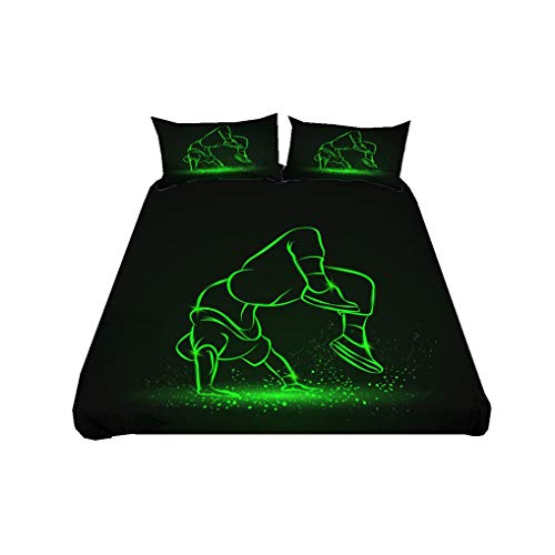 3D Juego de Cama Estilo Deportivo Hip Hop Parkour Negro Verde Fluorescente Azul Púrpura Funda Nórdica con Cremallera, Poliéster Niño Chico Adolescente (Estilo 1,200x200 cm - Cama 135 cm)