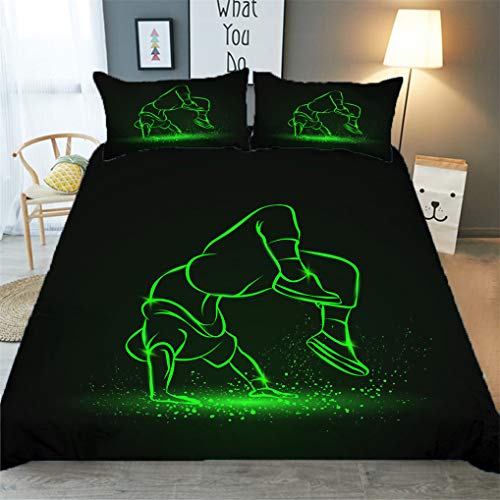 3D Juego de Cama Estilo Deportivo Hip Hop Parkour Negro Verde Fluorescente Azul Púrpura Funda Nórdica con Cremallera, Poliéster Niño Chico Adolescente (Estilo 1,200x200 cm - Cama 135 cm)