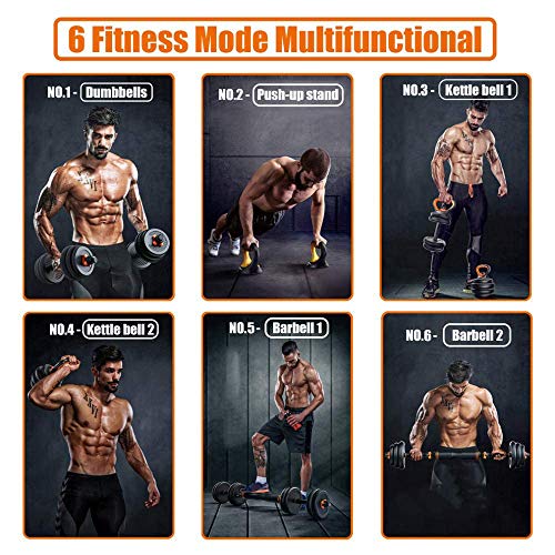 4 En 1 Fitness Dumbbell Barbell Kettlebells Push-Up Combination Set, Multifunctional Adjustable Free Weights Set con Kettlebell Handle Y Biela para Todo Tipo De Entrenamiento,25KG