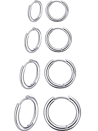 4 Pares Aretes de Aro de Acero Inoxidable Nariz Anillos de Labios Aretes de Aro de Cartílago Pequeños para Hombres y Mujeres Favores Accesorios, 8 mm, 10 mm, 12 mm, 14 mm