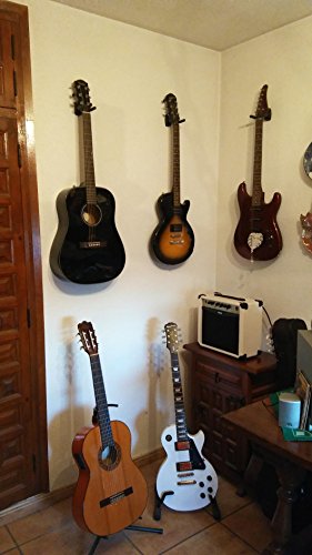 4 perchas para guitarra, soporte de pared, soporte para guitarra acústica, ukelele, bajo, mandolina banjo, soporte de pared, ganchos negros (4)