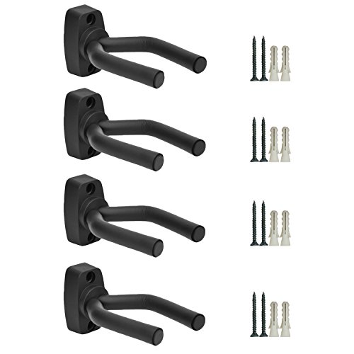 4 perchas para guitarra, soporte de pared, soporte para guitarra acústica, ukelele, bajo, mandolina banjo, soporte de pared, ganchos negros (4)