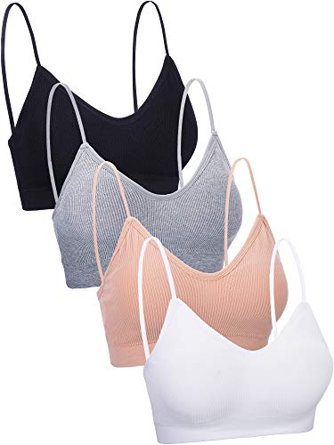 4 Piezas de Sujetador de Camisola de Cuello V Bandeau Bralette sin Costura Sujetador de Dormir con Tirantes para Mujers Chicas (Conjunto de Colores 1, Talla XXL-XXXL)