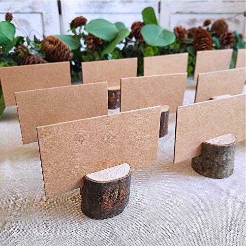 40 portatarjetas rústico de madera con soporte de madera para tarjetas de mesa, soporte para tarjetas de números, soporte para tarjetas de notas, para bodas (20 soportes + 20 lugares de papel kraft)