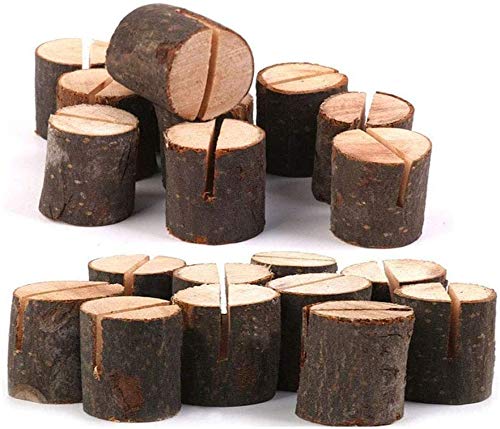 40 portatarjetas rústico de madera con soporte de madera para tarjetas de mesa, soporte para tarjetas de números, soporte para tarjetas de notas, para bodas (20 soportes + 20 lugares de papel kraft)