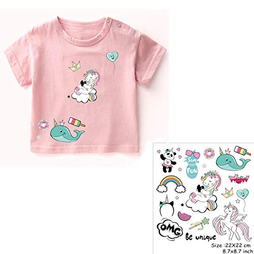 (5 hojas) Hierro Unicornio para niños en parches, MWOOT Unicornio Calcomanías de Transferencia de Calor con Apliques de Colores para Camiseta Jeans Bolsas Lavables Decoraciones para Fiestas