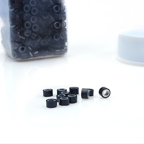 500 piezas micro anillos de 5 mm de silicona forrado cuentas perlas, enlaces para vincular extensiones de plumas de cabello humano (negro)