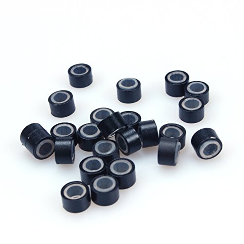 500 piezas micro anillos de 5 mm de silicona forrado cuentas perlas, enlaces para vincular extensiones de plumas de cabello humano (negro)