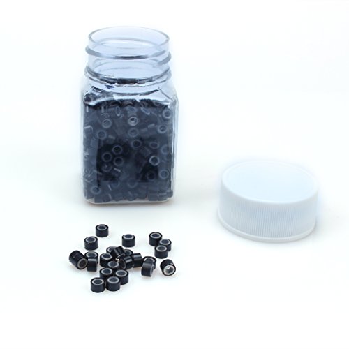 500 piezas micro anillos de 5 mm de silicona forrado cuentas perlas, enlaces para vincular extensiones de plumas de cabello humano (negro)