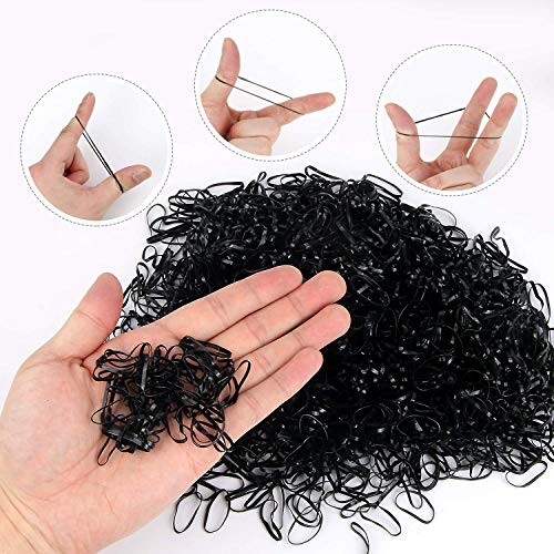 【500 Piezas】Gomas de Pelo Elásticos Cintas Bandas de Trenzado, SlickMart Cinta Elástica de Pelo Coletero para Pelo Grueso Pesado y Rizado Ponytail Titular Para Mujeres Niñas Accesorios（Negro）