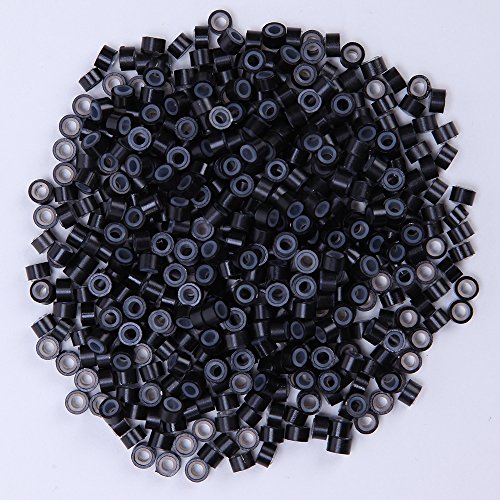 500 unidades Anillas Siliconadas Micro Anillo Cuentas para Extensiones de Cabello Natural Queratina I Tip - Micro Rings 5mm Silicone Lined Links Beads [Negro]