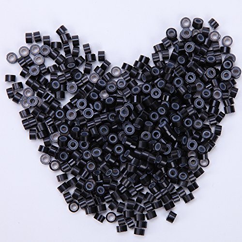 500 unidades Anillas Siliconadas Micro Anillo Cuentas para Extensiones de Cabello Natural Queratina I Tip - Micro Rings 5mm Silicone Lined Links Beads [Negro]