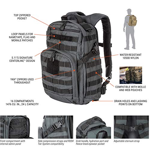 5.11 Tactical Rush 12 Mochila, Unisex, Adulto, Negro, Talla única