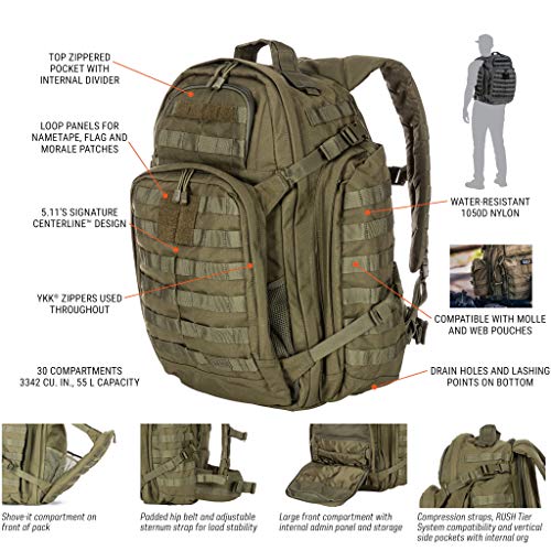 5.11 Tactical Rush 72 Backpack 58602 - Mochila Rush, Adulto, Verde (TAC OD Green - 188), Talla única