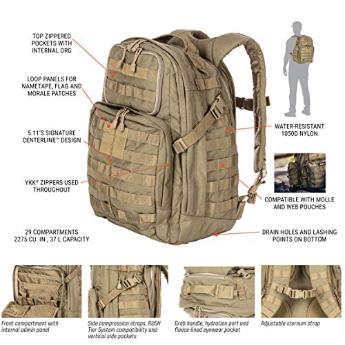 5.11 Tactical Rush - Mochilas tipo casual con cierre de cremallera, color marrón