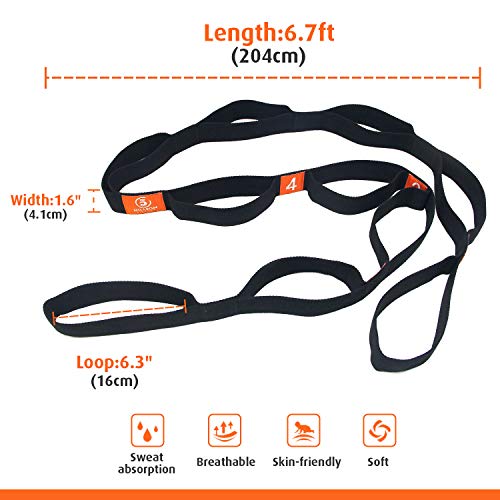 5BILLION Correa Yoga & Stretch Strap - Ancho de 4cm - Yoga Strap para Yoga Caliente, Terapia Física, Mayor Flexibilidad & Aptitud - Múltiples Lazos de Agarre (Naranja)