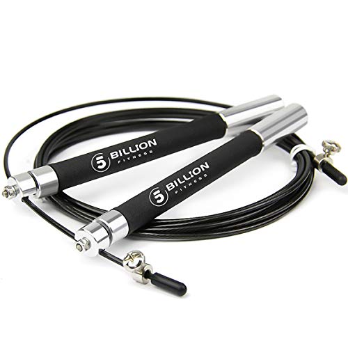 5BILLION Cuerda para Saltar de Velocidad-Aluminio-Ajustable con Rodamiento de Bolas-Entrenamiento para el Entrenamiento Doble, Entrenamiento Cruzado, Ejercicio, WOD, MMA y Boxing (Plateado)
