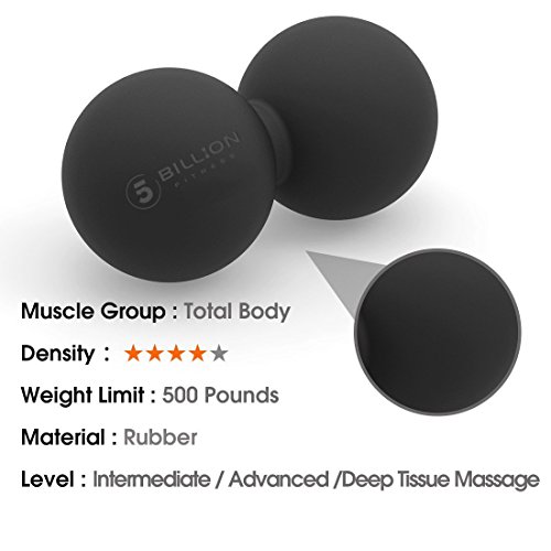 5BILLION Pelota Masaje Double Massage Ball - Pelota Lacrosse&Balon Fitness para Liberación Miofascial & Masaje Muscular - Herramienta de Masaje de Alta Densidad para Cross Fitness (negro)