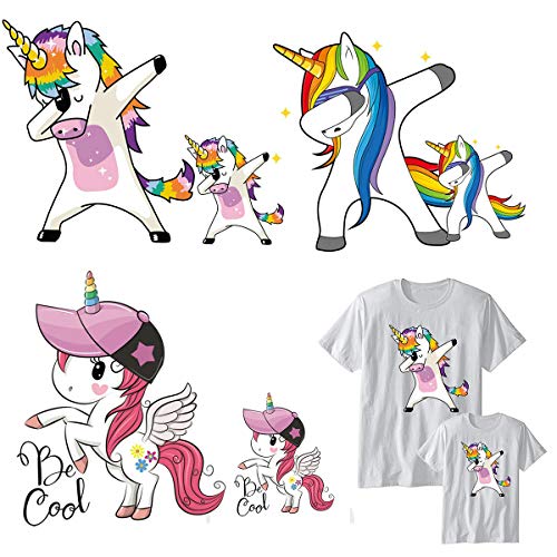 (6 hojas) Hierro de cumpleaños Unicornio en transferencias Parches, Mwoot Unicornio Pegatinas de transferencia de calor para familias Lovely Girl Kids Camiseta Jeans Bolsos Decoraciones de bricolaje