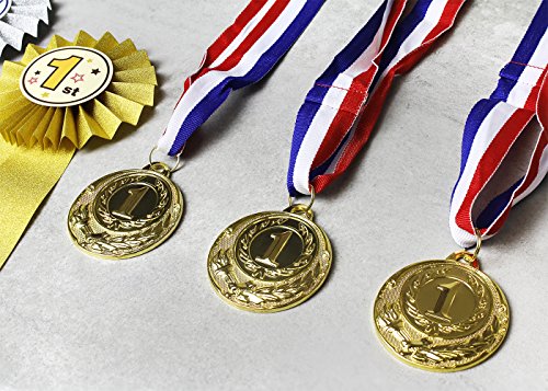 6-Pack ganador de la medalla de oro Set – estilo olímpico medallas de premio para deportes, concursos, las abejas, recuerdo de la fiesta de ortografía, 2 cm de diámetro con muñeco cinta