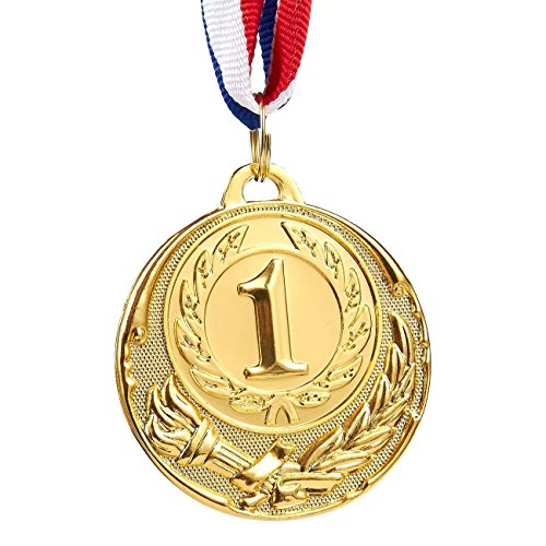 6-Pack ganador de la medalla de oro Set – estilo olímpico medallas de premio para deportes, concursos, las abejas, recuerdo de la fiesta de ortografía, 2 cm de diámetro con muñeco cinta