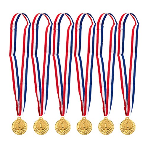 6-Pack ganador de la medalla de oro Set – estilo olímpico medallas de premio para deportes, concursos, las abejas, recuerdo de la fiesta de ortografía, 2 cm de diámetro con muñeco cinta