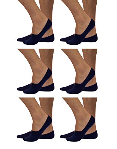 6 PARES CALCETINES INVISIBLES PARA HOMBRES | CALCETINES CORTOS DE ALGODÓN | NEGRO, AZUL MARINO, BLANCO, NATURAL | CALCETERÍA ITALIANA | (39/42, 6 PARES AZULES)