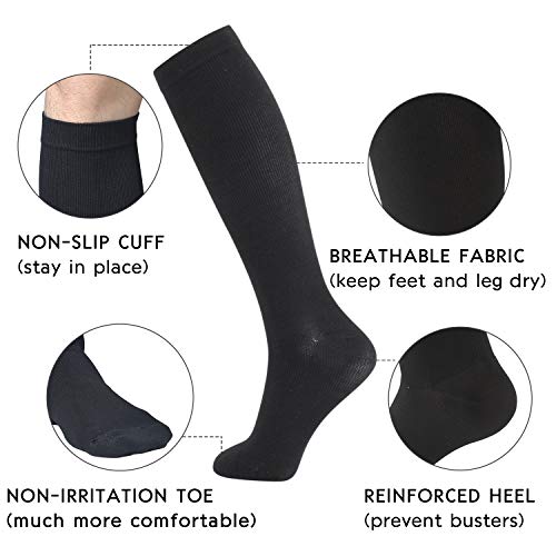 6 pares de calcetines de compresión (8-15 mmHg) para mujeres y hombres - Calcetines hasta la rodilla para correr, edema, anti-TVP, varices 3Negro3BlancoXL(46-48EU/13-15US)