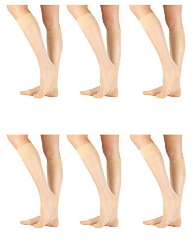 6 PARES DE MEDIAS HASTA LA RODILLA SEMITRASPARENTES CON SUELA EFECTO MASAJE | 20 DEN | NEGRO, NATURAL | CALCETERÍA ITALIANA (6 PARES - NATURALES)