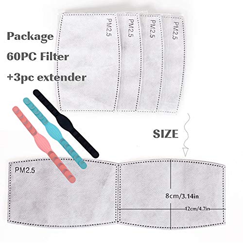 60PCS PM 2.5 Filtro de carbón activado Insertar 5 capas Reemplazable Anti Haze Filter Paper Pad para adultos Hombres y mujeres