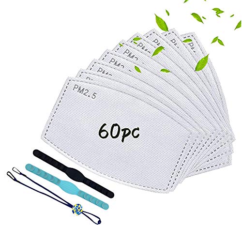 60PCS PM 2.5 Filtro de carbón activado Insertar 5 capas Reemplazable Anti Haze Filter Paper Pad para adultos Hombres y mujeres