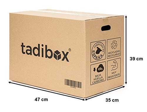 7 Cajas de Cartón para Mudanza (Talla L) con Asas - Extra Resistentes Fabricadas en España - 47x35x39cm Canal Doble Alta Calidad Reforzado - Combina las Cajas de Cartón (M/L/XL) y optimiza tu mudanza!