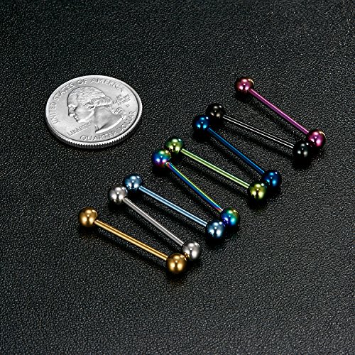 7 Piezas de Titanio anodizado Barras de Lengua de Acero quirúrgico pezón Anillo de perforación del Cuerpo - VCMART-12mm