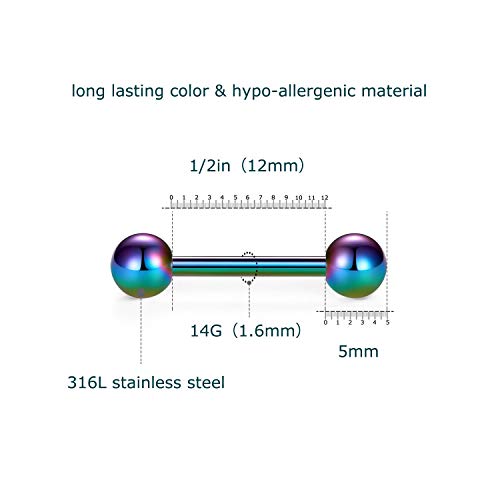 7 Piezas de Titanio anodizado Barras de Lengua de Acero quirúrgico pezón Anillo de perforación del Cuerpo - VCMART-12mm