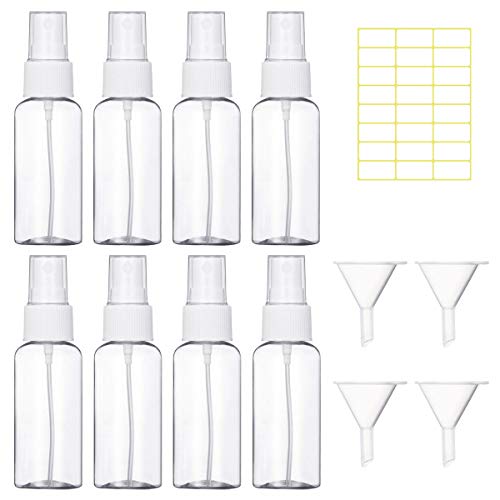 8 Piezas 30ml Bote Spray Botellas Vacía de Plástico Atomizadores Transparentes Contenedor de Pulverizador, Blanco