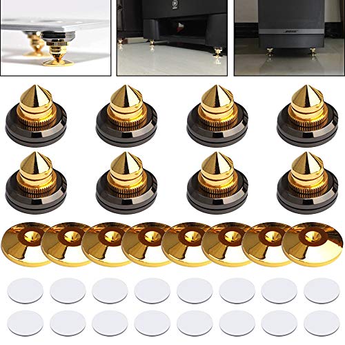 8 pzas de oro para altavoces, soportes para parlantes, giradiscos de latón macizo con base de latón para subwoofer, amplificador de audio y CD