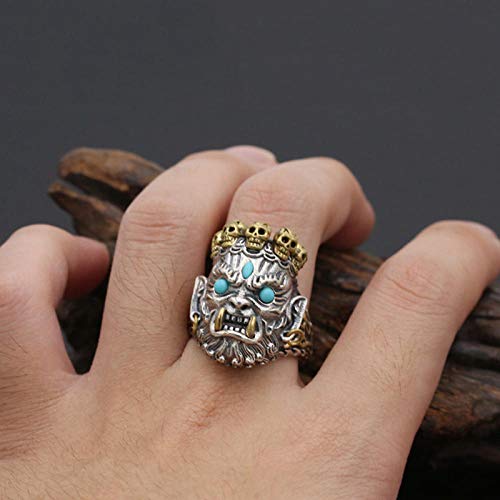 925 Anillo De Plata Mujer Ajustable,Anillo De Plata Esterlina Hombres Lucky Buda Moda Ajustable Gran Cráneo Engagement Ring Mujeres Joyas Artesanales Singular Encanto Singular Forma